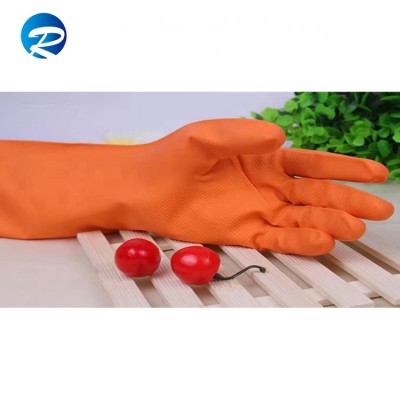 Hot selling waterproof orange dip flock lined household work latex glove