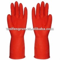 red color latex household glove