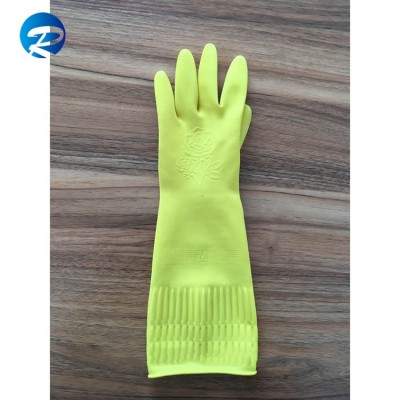 Wholesale customized 38CM yellow non-flock lined long cleaning latex glove