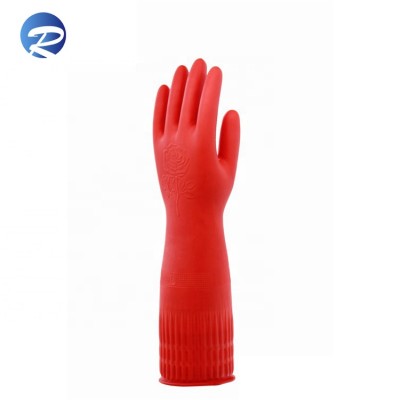 Newest design 38CM red color white inside latex long household glove